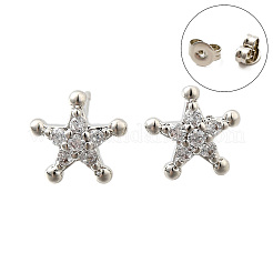 真鍮マイクロペーブクリアキュービックジルコニアスタッドピアス  スター  プラチナ  8x8.5mm&nbsp;EJEW-M103-06P