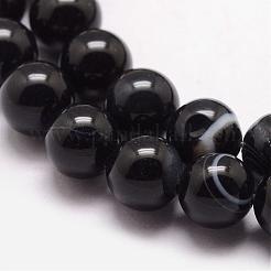 天然石黒瑪瑙ビーズ連売り  ラウンド  グレードA  染め＆加熱  ブラック  8mm  穴：1mm  約47個/連  15インチ&nbsp;G-K166-13-8mm-05