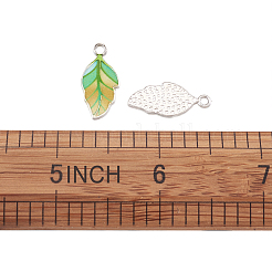 合金エナメルチャーム  葉  プラチナ  カラフル  21.5x10x2mm  穴：2mm  2個/セット&nbsp;PALLOY-TAC0009-25P-D