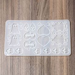 ハロウィンテーマのシリコンペンダント型  レジン型  心臓/頭蓋骨  ゴースト  125x212x4mm  穴：2mm  内径：5~51x5~40mm&nbsp;DIY-Q030-05A