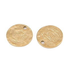 304ステンレスペンダント  手と太陽が付いたフラットラウンド  14KGP本金メッキ  15.5x1.5mm  穴：2mm&nbsp;STAS-L022-535G