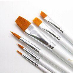 木製ペイントブラシペンセット  水彩画油絵用  ホワイト  178~207x4~11mm  ブラシ：9~22x1.5~17mm  6個/セット&nbsp;AJEW-L072-20