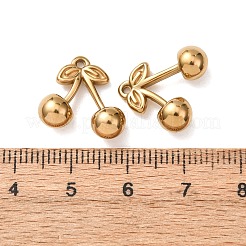 304ステンレススチールチャーム  フルーツチャーム  イオンプレーティング（ip）  ゴールドカラー  チェリー  15x15x5.5mm  穴：1.4mm&nbsp;STAS-Z176-01G-06