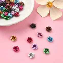 50個10色アルミビーズ  艶消し  長持ちメッキ  5  - 花びらの花  ミックスカラー  7.5~8x5mm  穴：1mm  5個/カラー&nbsp;ALUM-YW0001-06A
