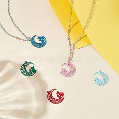 70個 5色 430ステンレススチール 子猫ペンダント  スプレー塗装  エッチングされた金属装飾  カップル猫の形をした三日月  ミックスカラー  22x19x0.5mm  穴：1mm  14個/カラー&nbsp;STAS-UN0027-01