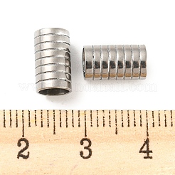 変色しない201ステンレススチールチューブビーズ  溝付き柱  ステンレス鋼色  10x5.8mm  穴：4.5mm.&nbsp;STAS-Z049-07P