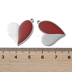 304ステンレスペンダント  エナメル  ハートチャーム  ステンレス鋼色  19.5x22x1.5mm  穴：1.6mm&nbsp;STAS-C083-05P-01
