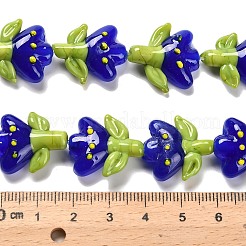 手作りランプワークビーズ連売り  チューリップ  ダークブルー  21.5~22.5x18~18.5x7mm  穴：1.5mm  約20個/連  16.14''（41センチメートル）&nbsp;LAMP-A005-03C