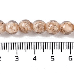 手作りゴールドパウダー入りランプワークビーズ  ラウンド  湯通しアーモンド  8~8.5x7.5~8mm  穴：1.5mm  約48個/連  14.02''（35.6センチメートル）&nbsp;X-LAMP-Z009-01J