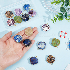 14個7色の手作り磁器ペンダント  鉄のループが付いた貝殻の形をしたチャーム  ゴールドカラー  ミックスカラー  32mm  穴：4mm  2個/カラー&nbsp;PALLOY-PH01940