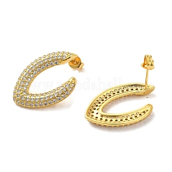 女性用真鍮マイクロパヴェクリアキュービックジルコニアスタッドピアス  文字C  16KGP本金メッキ  25.5x18mm&nbsp;EJEW-A040-04G