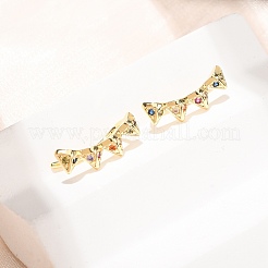 真鍮製パヴェキュービックジルコニアスタッドクローラーピアス  三角形  18KGP本金メッキ  カドミウムフリー＆鉛フリー  長持ちメッキ  ラックめっき  カラフル  17x6x8mm&nbsp;KK-CBAA351-10G