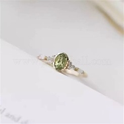 女性用合金＆ラインストーン指輪  オーバル  ゴールドカラー  かんらん石  usサイズ6（16.5mm）&nbsp;WG93AC7-01