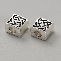 チベット風合金スペーサービーズ  アンティークシルバー  結び目  正方形  8.5x8.5x6mm  穴：3.8mm&nbsp;FIND-CJC0024-13A
