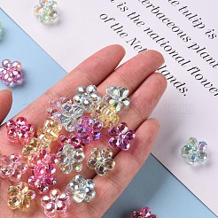 透明なアクリルビーズ  ABカラー  多面カット  花  ミックスカラー  14.5x15x8.5mm  穴：2.5mm&nbsp;X-TACR-S154-34C