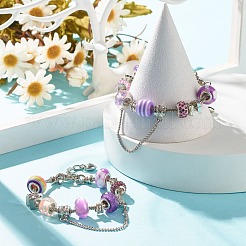 ヨーロピアンスタイルのスネークチェーンブレスレット  女性用セーフティチェーン付きアクリル＆レジン＆ポリマークレイロンデルビーズブレスレット  プラチナ  ミックスカラー  7-1/2インチ（19.2cm）&nbsp;BJEW-JB07854