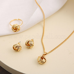合金スタッドピアス＆ペンダントネックレス＆リングセット  フラットラウンド  ゴールドカラー  465mm&nbsp;WG6A31F-01
