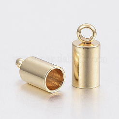 201ステンレススチールコードエンド  エンドキャップ  コラム  ゴールドカラー  8x3mm  穴：1.2mm  内径：2.5mm&nbsp;X-STAS-H436-13A