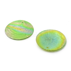 スプレー塗装された天然カピス貝のペンダント  ディスクチャーム  ABカラー  緑黄  39.5~40x1~2mm  穴：1.2~1.4mm&nbsp;SSHEL-Z002-01A