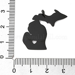 イオンプレーティング（IP）304ステンレスペンダント  ミシガン州の地図  ブラック  26x27x1mm  穴：3mm&nbsp;STAS-T038-84B