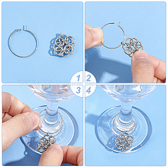 316サージカルステンレスフープピアス金具120個  ワイングラスチャームリング  304ステンレススチール製丸カン200個付き  ステンレス鋼色  21ゲージ  24x20x0.7mm&nbsp;STAS-UN0043-03