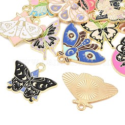 合金エナメルチャーム  様々な形の蝶のチャーム  ゴールデン＆ライトゴールド  ミックスカラー  15~25x22.5~28x1~1.5mm  穴：1.8~2.5mm  約12個/セット&nbsp;AL-CBAABEF-01