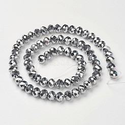 電気メッキガラスビーズセット  多面カット  ロンデル  銀メッキ  10x7mm  穴：1mm  約70~72個/連  18インチ&nbsp;X-GR7X10MMY-S
