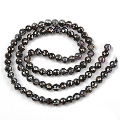 透明なガラスビーズを電気  ラウンド  ファセット(96ファセット)  ブラック  4~4.5mm  穴：1mm  約95個/連  14.76''（37.5センチメートル）&nbsp;EGLA-B013-02A-HP01