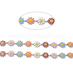 304ステンレススチールフラワーリンクチェーン  カラフルなエナメル  ハンダ付け  スプールで  ステンレス鋼色  10x1~2mm&nbsp;CHS-C004-03P