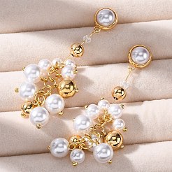 真鍮製ダングルスタンドピアス  ABSの模造パールと  ブドウ  18KGP本金メッキ  65mm&nbsp;EJEW-R014-06G
