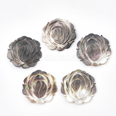 ブラックリップシェルペンダント  花  ブラック  38~40x39x2~3mm  穴：2mm&nbsp;SSHEL-S251-12-1