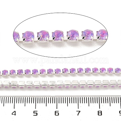 鉄ラインストーンカップチェーン  スプールで  銀  スミレ  3x3x2.5mm  約10ヤード/ロール&nbsp;CH-A008-02I-1