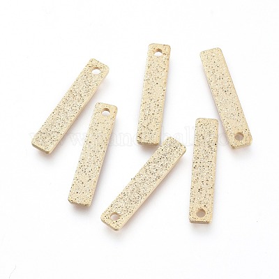 真鍮製チャーム  ニッケルフリー  長持ちメッキ  テクスチャ  長方形  ゴールドカラー  15x3x1mm  穴：1mm&nbsp;KK-G397-03G-1