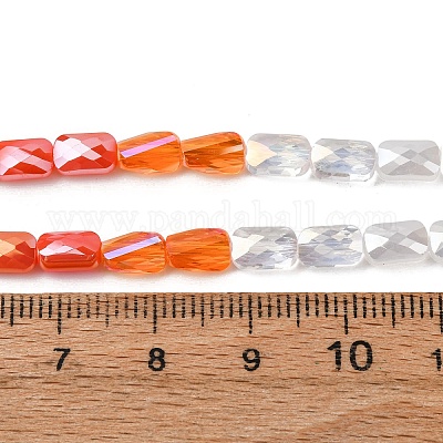 電気メッキガラスビーズセット  長方形  多面カット  グラデーションカラー  レッドオレンジ  7x4x3.5mm  穴：1mm  約60~63個/連  16.14''~16.92''（41~43センチメートル）&nbsp;EGLA-D300-05-14-1