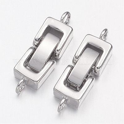真鍮製折りたたみ式クラスプ  長方形  カドミウムフリー＆ニッケルフリー＆鉛フリー  プラチナ  22~24x7x4mm  穴：1mm&nbsp;KK-I591-06P-NR-1