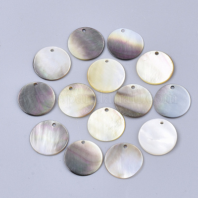 ブラックリップシェルペンダント  フラットラウンド  ブラック  14x1~2mm  穴：1.4mm&nbsp;SSHEL-S251-36B-1