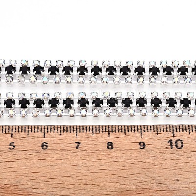 鉄ラインストーンカップチェーン  スプールで  銀  ブラック  8.5x3mm  約14.99フィート（4.57m）/ロール&nbsp;CH-T006-04S-02-1