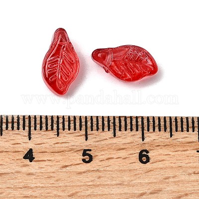 ガラスビーズ  葉  ファイヤーブリック  12x6.5x5mm  穴：0.8mm&nbsp;GLAA-D303-08C-1