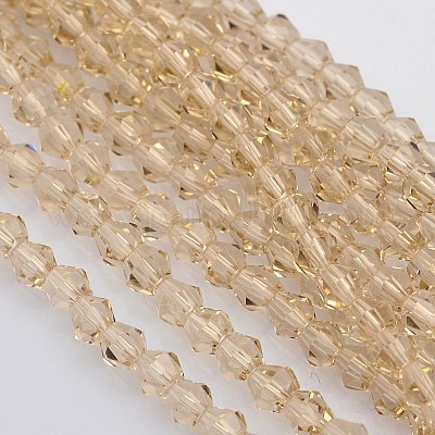 ダブルコーンガラスビーズ連売り  多面カット  桃パフ  4x4mm  穴：0.8~1mm  約75~78個/連  28~29cm&nbsp;EGLA-P016-4mm-12-1