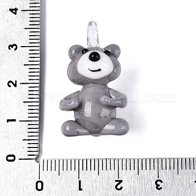 手作りランプワークペンダント  クマのチャーム  濃いグレー  27.5~30x16.5~17.5x14~17mm  穴：2~3.5mm&nbsp;LAMP-N034-24B-1