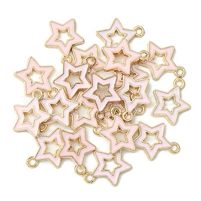 合金エナメルチャーム  スター  ライトゴールド  ピンク  16x14x2mm  穴：1.6mm  約20個/袋&nbsp;ENAM-YW0003-01C-1