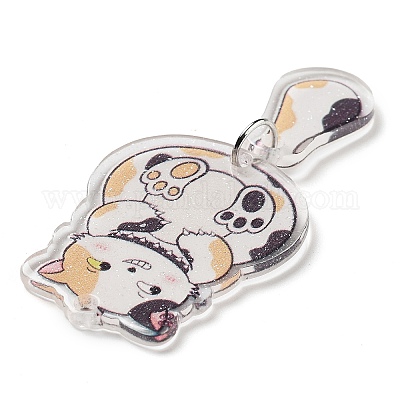 アクリルパーツ  猫  ホワイト  56x26x2.5mm  穴：1.8mm&nbsp;OACR-R267-06D-1