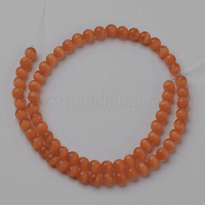 キャッツアイビーズ  ラウンド  レッドオレンジ  6mm  穴：1mm  約66個/連  14.5インチ/連&nbsp;CER08-1