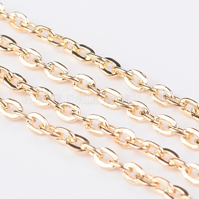 アイアン製アズキチェーン  溶接されていない  スプールで  フラットオーバル  ライトゴールド  3x2x0.5mm&nbsp;X-CH-S124-1