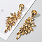 Rhinestone Dangle Stud Earrings, Wing, Golden, Light Topaz, 71x24mm