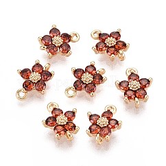 真鍮マイクロキュービックジルコニアリンク  ニッケルフリー  18KGP本金メッキ  花  レッドオレンジ  11.5x8.5x3.5mm  穴：1.2mm