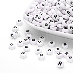 アクリルビーズ  横穴付き  文字L  フラットラウンド  文字r  7x4mm  穴：1.2~1.8mm  約3500個/500g
