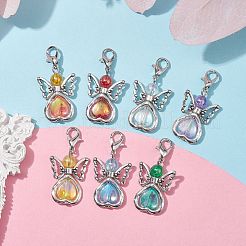 7 個 7 色の天使のアクリルペンダント装飾  合金ペンダントと回転カニカン付き  ミックスカラー  36mm  1pc /カラー&nbsp;HJEW-JM01736-02
