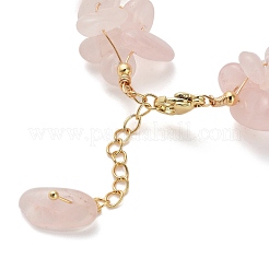 女性用天然ローズクォーツチップビーズブレスレット  真鍮パーツ  内径：7-1/2インチ（19cm）&nbsp;BJEW-F478-01A