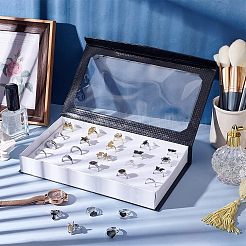 厚紙のギフトボックス  PVCクリアウィンドウ付き  アクセサリー箱  磁気を持つ  長方形  ホワイト  15x26.2x3.9cm  インナーサイズ：14.2x24.7x1.25センチメートル&nbsp;CON-WH0087-49A